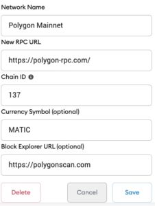 Polygon metamask settings